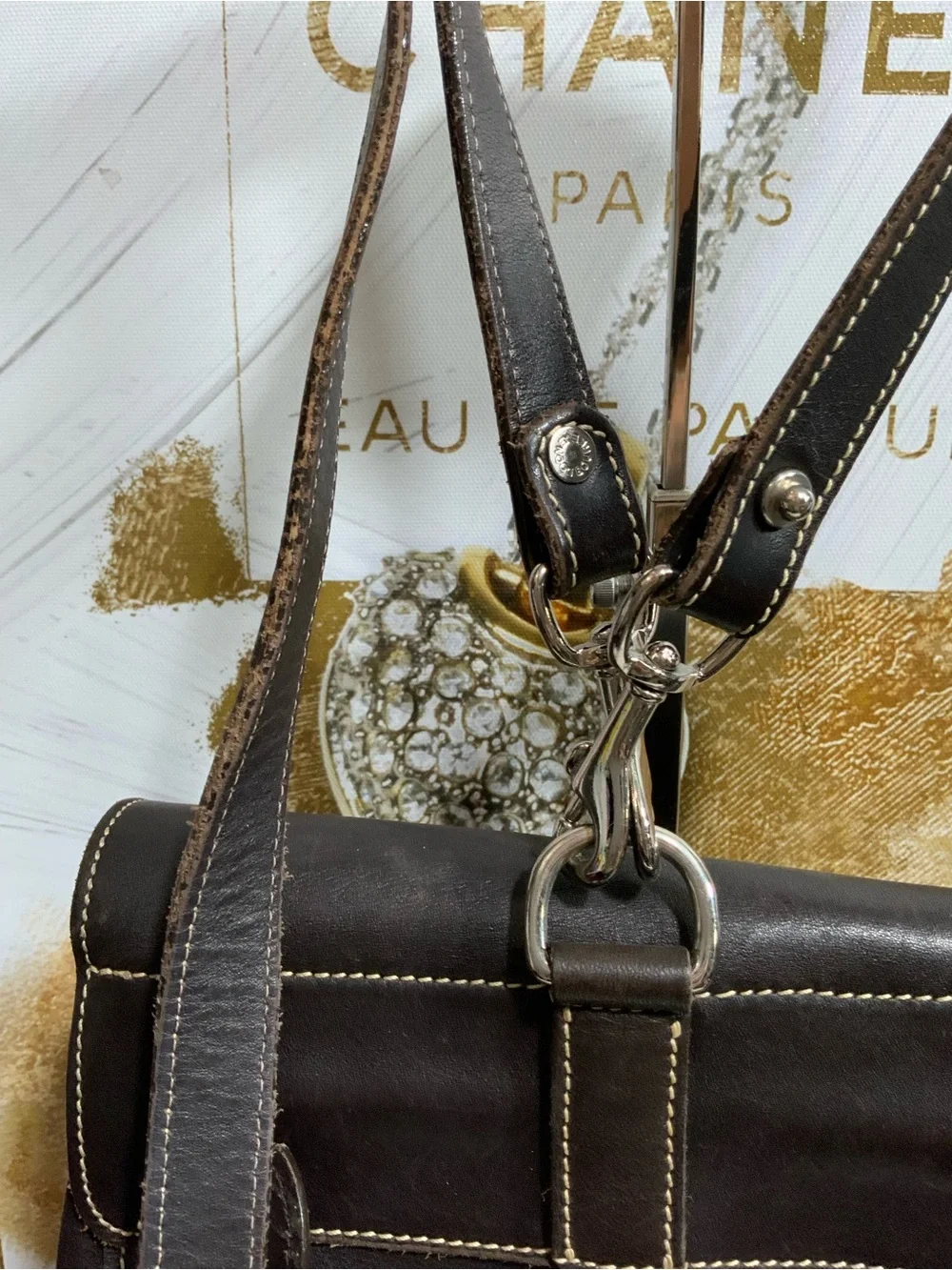 Dooney & Bourke Dark Brown Leather Drawstring Backpack